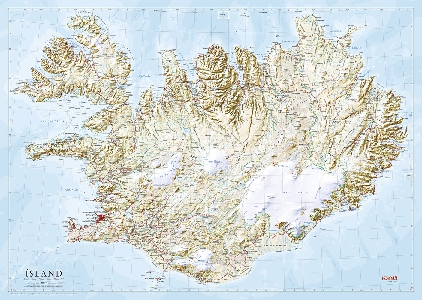 Online bestellen: Wandkaart IJsland 157,5 x 112 cm | Ferdakort