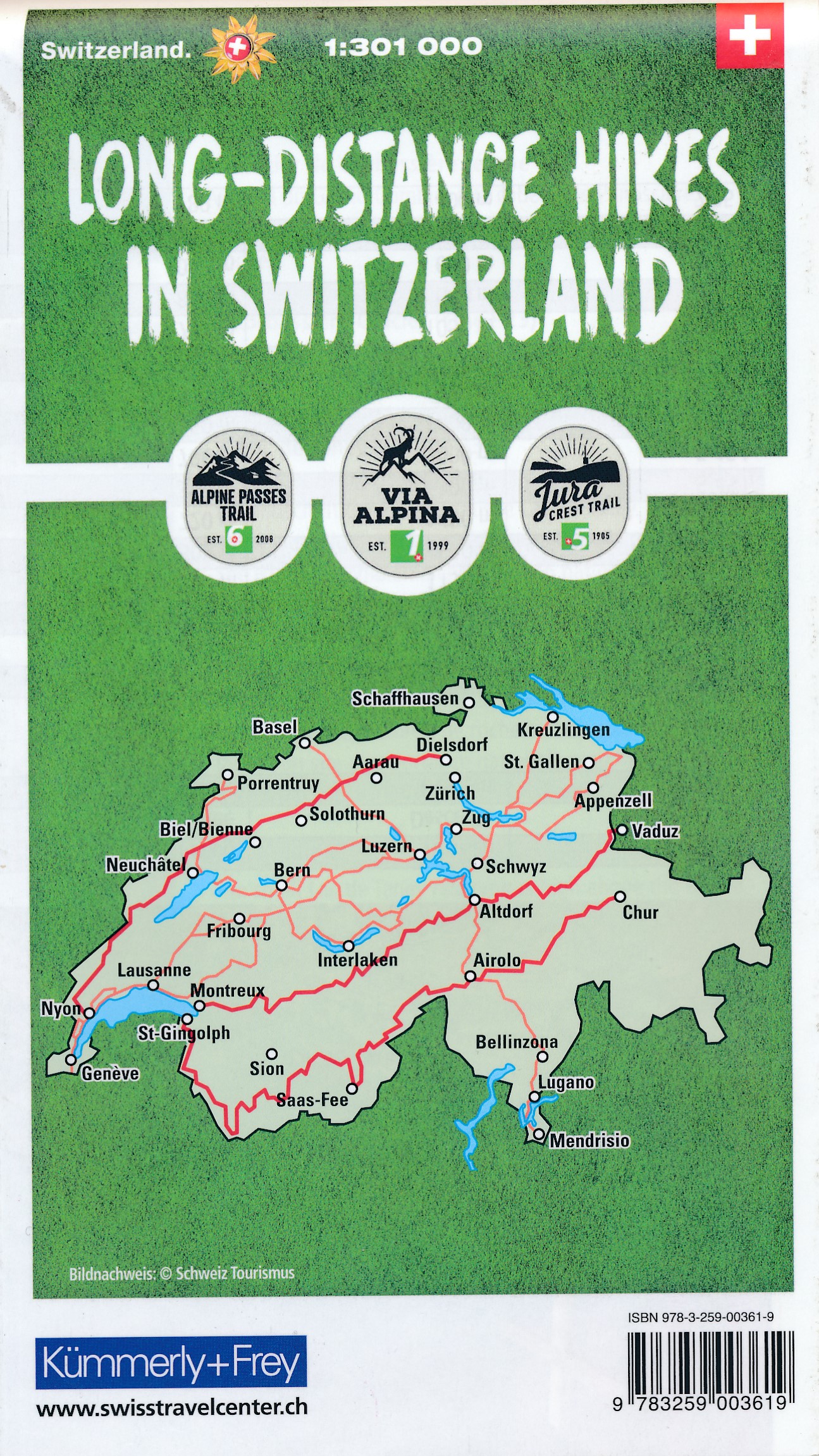 Online bestellen: Wandelkaart Fernwanderwege Schweiz - lange-afstands wandelwegen Zwitserland | Kümmerly & Frey