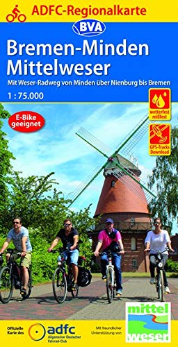 Online bestellen: Fietskaart ADFC Regionalkarte Bremen - Minden - Mittelweser | BVA BikeMedia