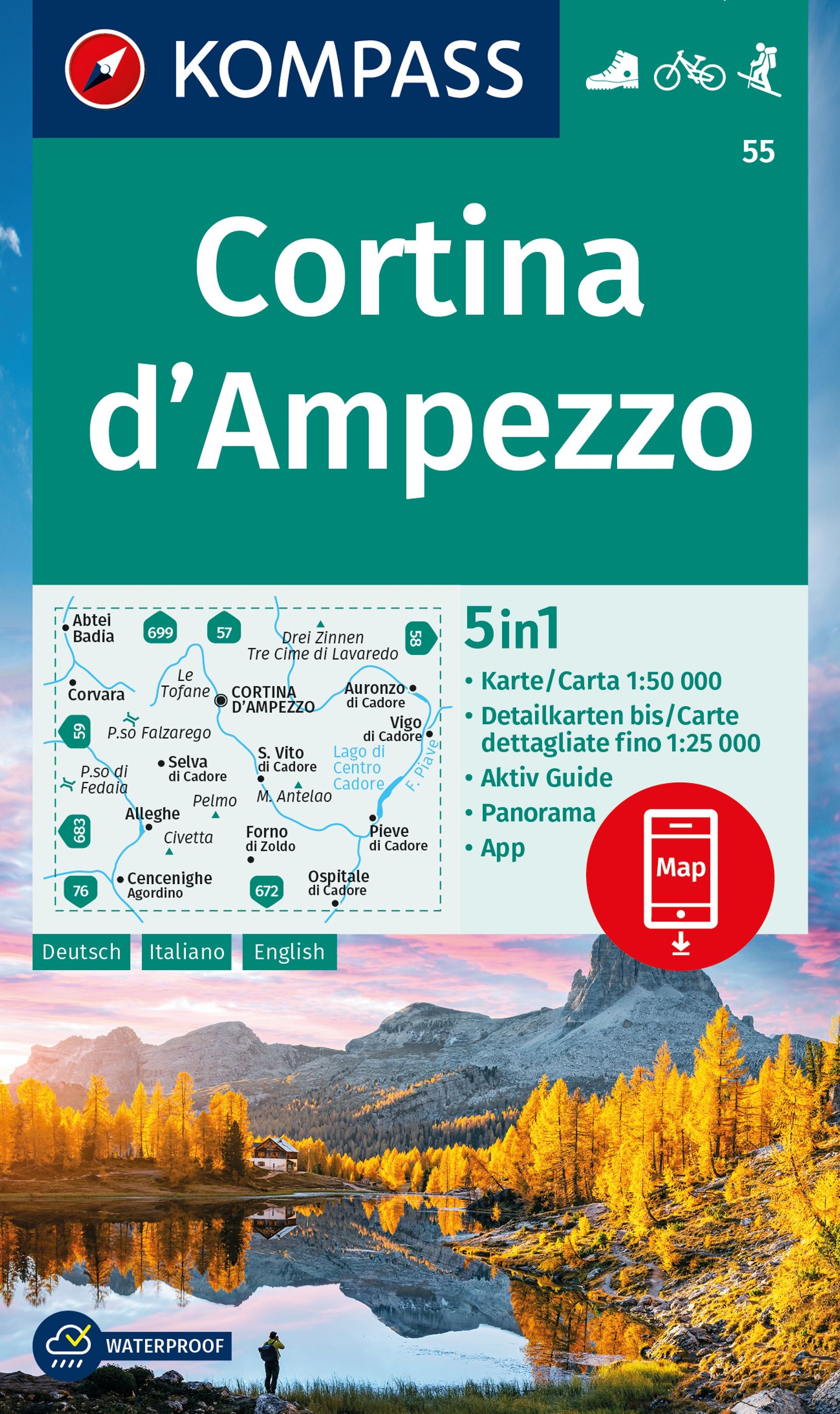 Online bestellen: Wandelkaart 55 Cortina d'Ampezzo | Kompass