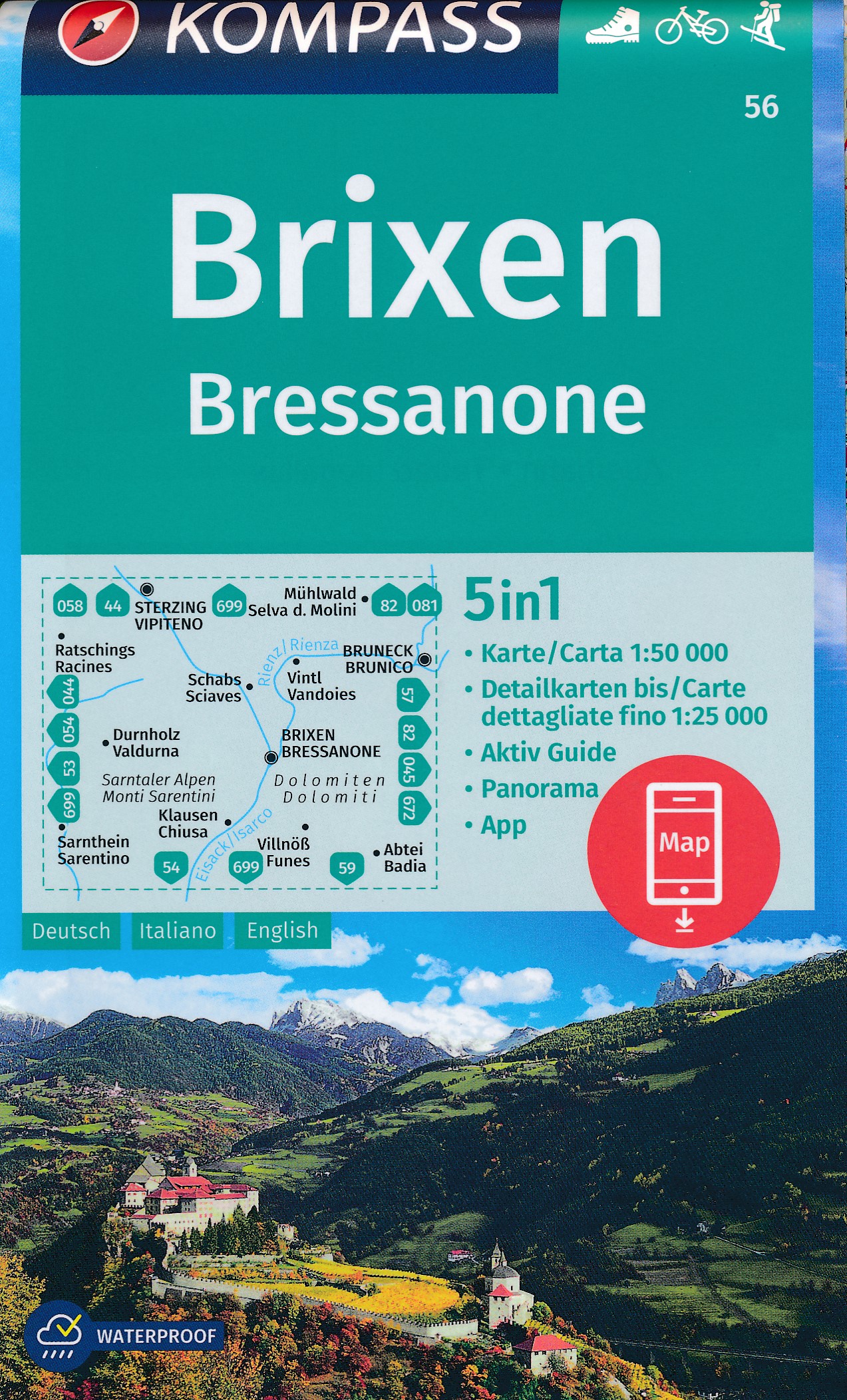 Online bestellen: Wandelkaart 56 Brixen - Bressanone | Kompass
