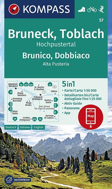 Online bestellen: Wandelkaart 57 Bruneck, Brunico - Toblach, Dobbiaco | Kompass