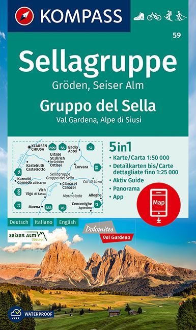 Online bestellen: Wandelkaart 59 Sellagruppe - Gruppo di Sella | Kompass