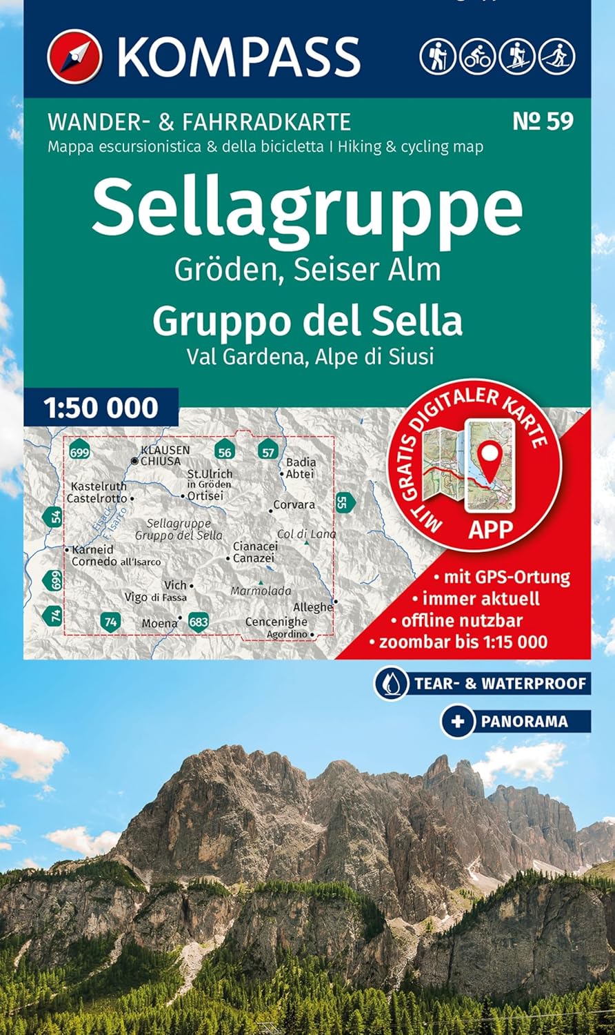 Wandelkaart 59 Sellagruppe - Gruppo di Sella | Kompass