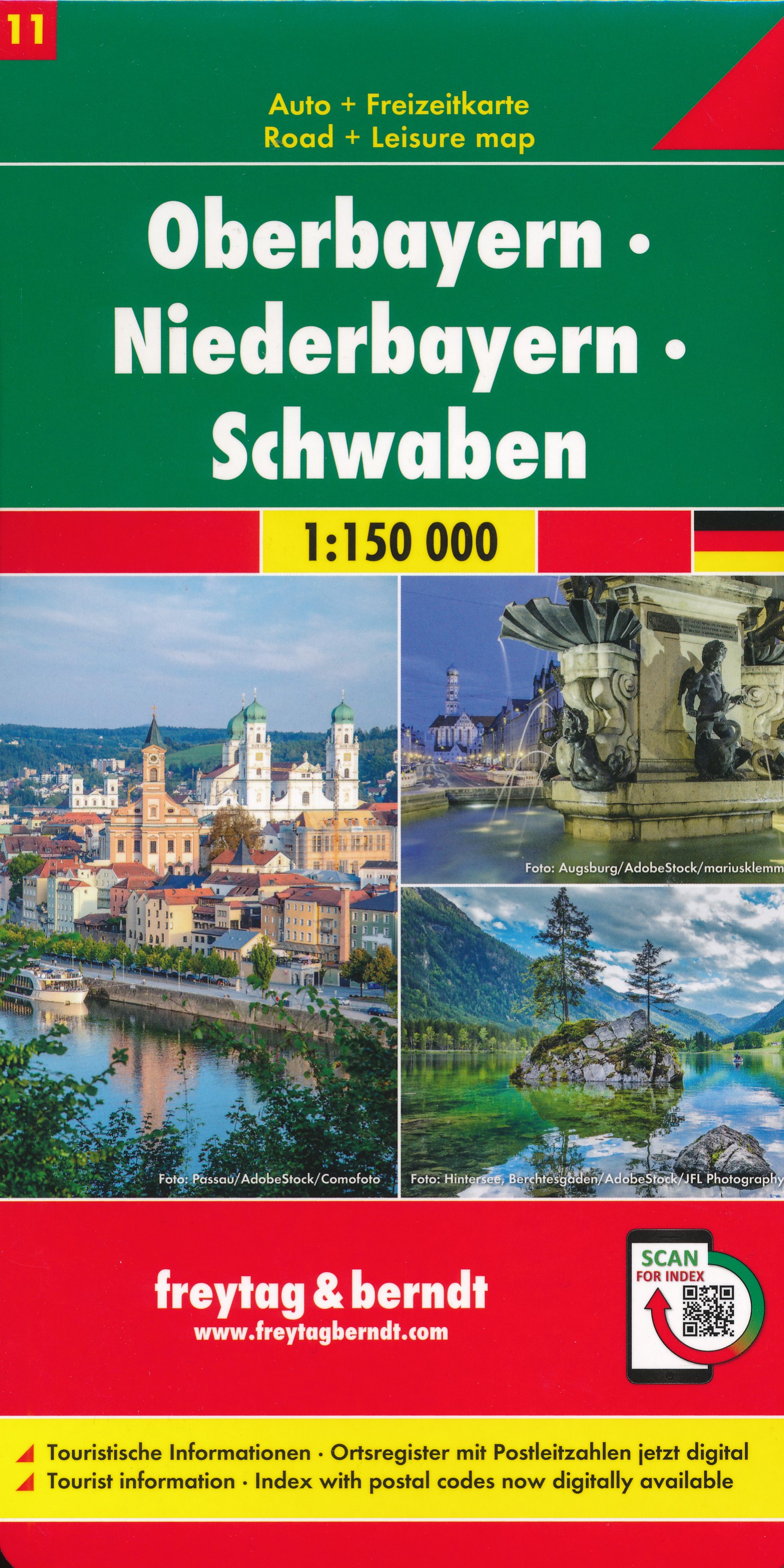 Online bestellen: Wegenkaart - landkaart 11 Oberbayern - Niederbayern - Schwaben | Freytag & Berndt