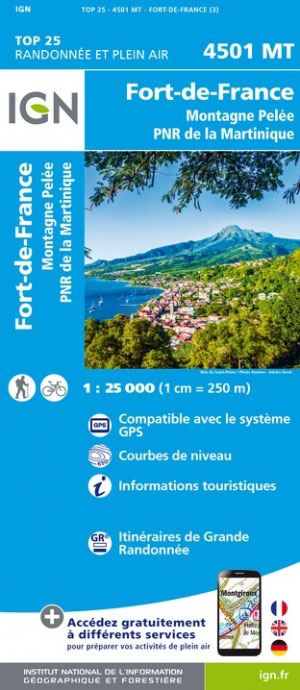 Online bestellen: Wandelkaart - Topografische kaart 4501MT Fort-de-France - Montagne Pelée - PNR Martinique | IGN - Institut Géographique National