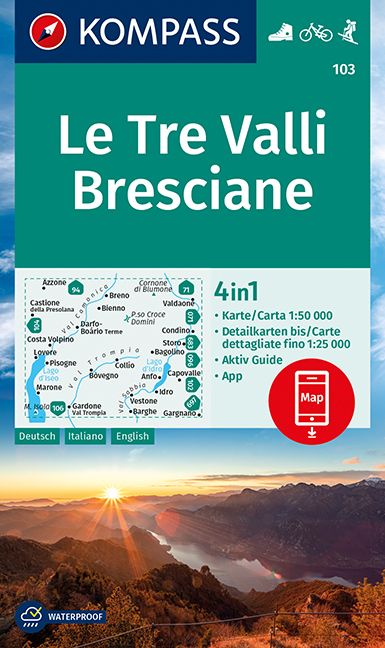 Online bestellen: Wandelkaart 103 Le Tre Valli Bresciane | Kompass