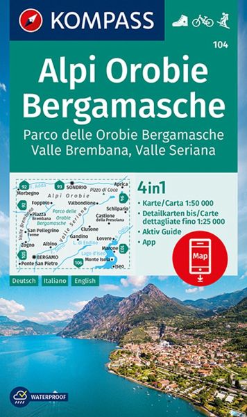 Online bestellen: Wandelkaart 104 Alpi Orobie Bergamasche, Parco delle Orobie Bergamasche, Valle Brembana, Valle Seriana | Kompass