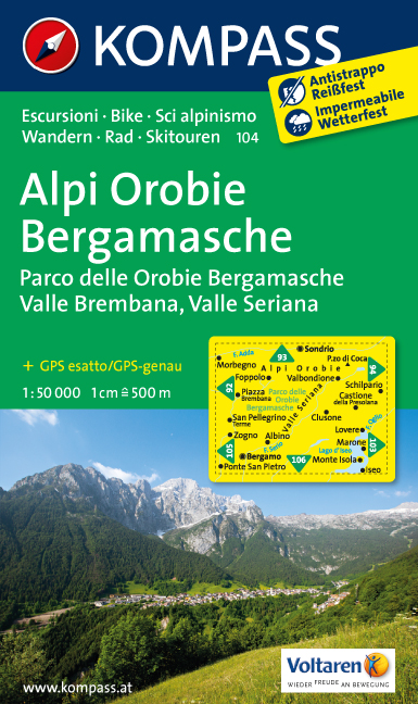 Wandelkaart 104 Alpi Orobie Bergamasche Parco delle Orobie Bergamasche, Valle Brembana, Valle Seriana | Kompass |