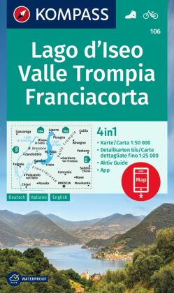 Online bestellen: Wandelkaart 106 Lago d'Iseo - Valle Trompia - Franciacorta | Kompass