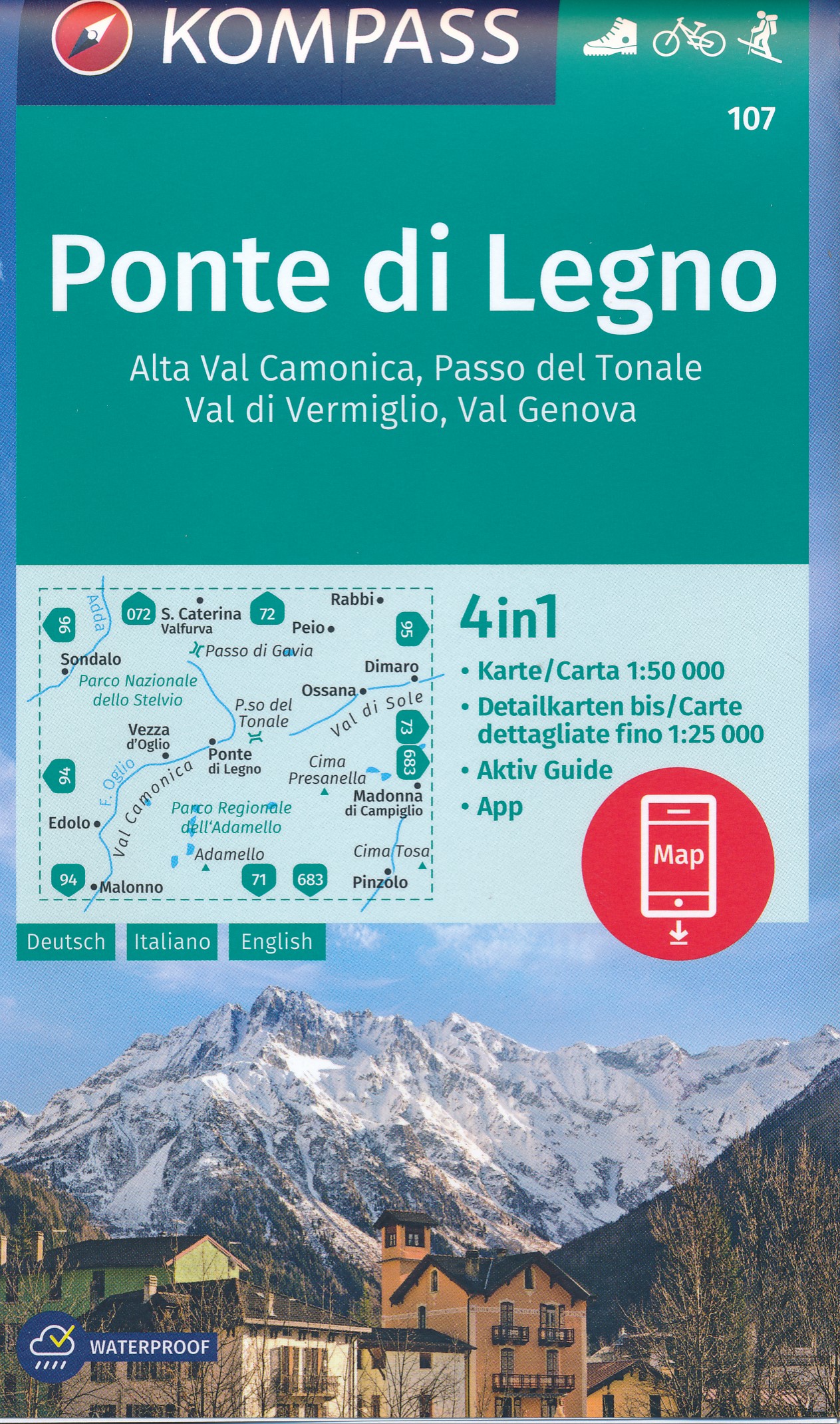 Online bestellen: Wandelkaart 107 Ponte di Legno | Kompass