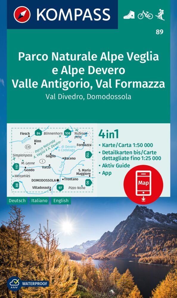 Online bestellen: Wandelkaart 89 Parco Naturale Alpe Veglia e Alpe Devero - Valle Antigorio - Val Formazza | Kompass