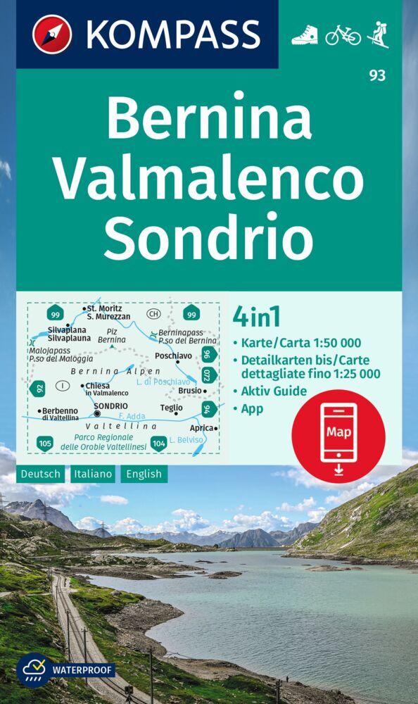 Wandelkaart 93 Bernina - Valmalenco - Sondrio | Kompass de zwerver