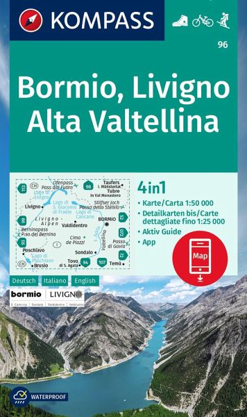 Online bestellen: Wandelkaart 96 Bormio - Livigno - Alta Valtellina | Kompass
