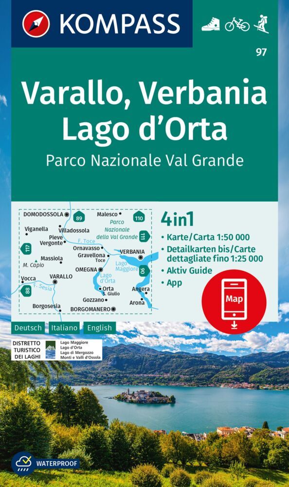 Online bestellen: Wandelkaart 97 Varallo - Verbania - Lago d'Orta | Kompass