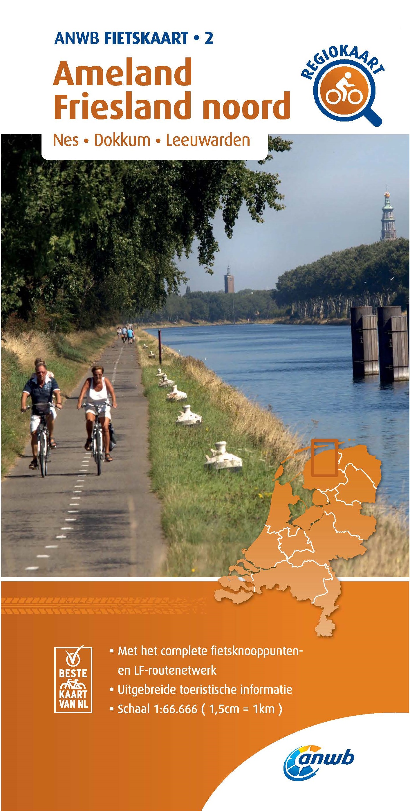 Online bestellen: Fietskaart 02 Regio Fietskaart Ameland - Friesland noord | ANWB Media