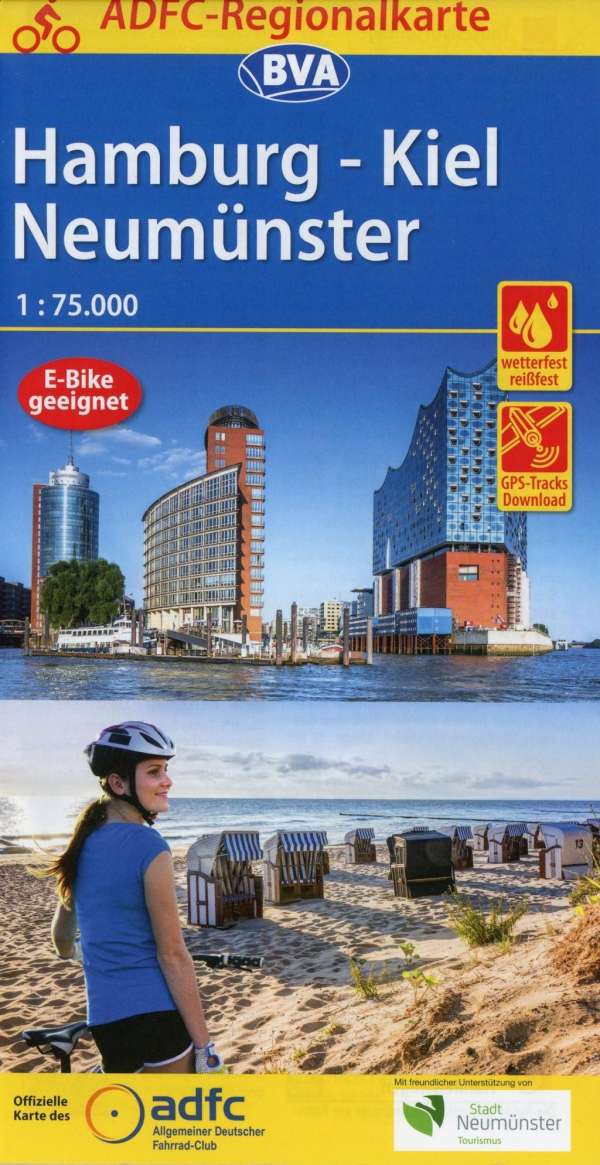 Online bestellen: Fietskaart ADFC Regionalkarte Hamburg - Kiel Neumunster | BVA BikeMedia