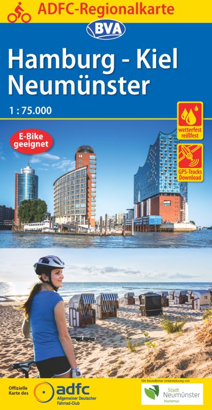 Fietskaart ADFC Regionalkarte Hamburg - Kiel Neumunster | BVA BikeMedi