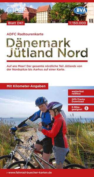 Online bestellen: Fietskaart DK1 ADFC Radtourenkarte Dänemark Jütland Nord - Denemarken noord | BVA BikeMedia
