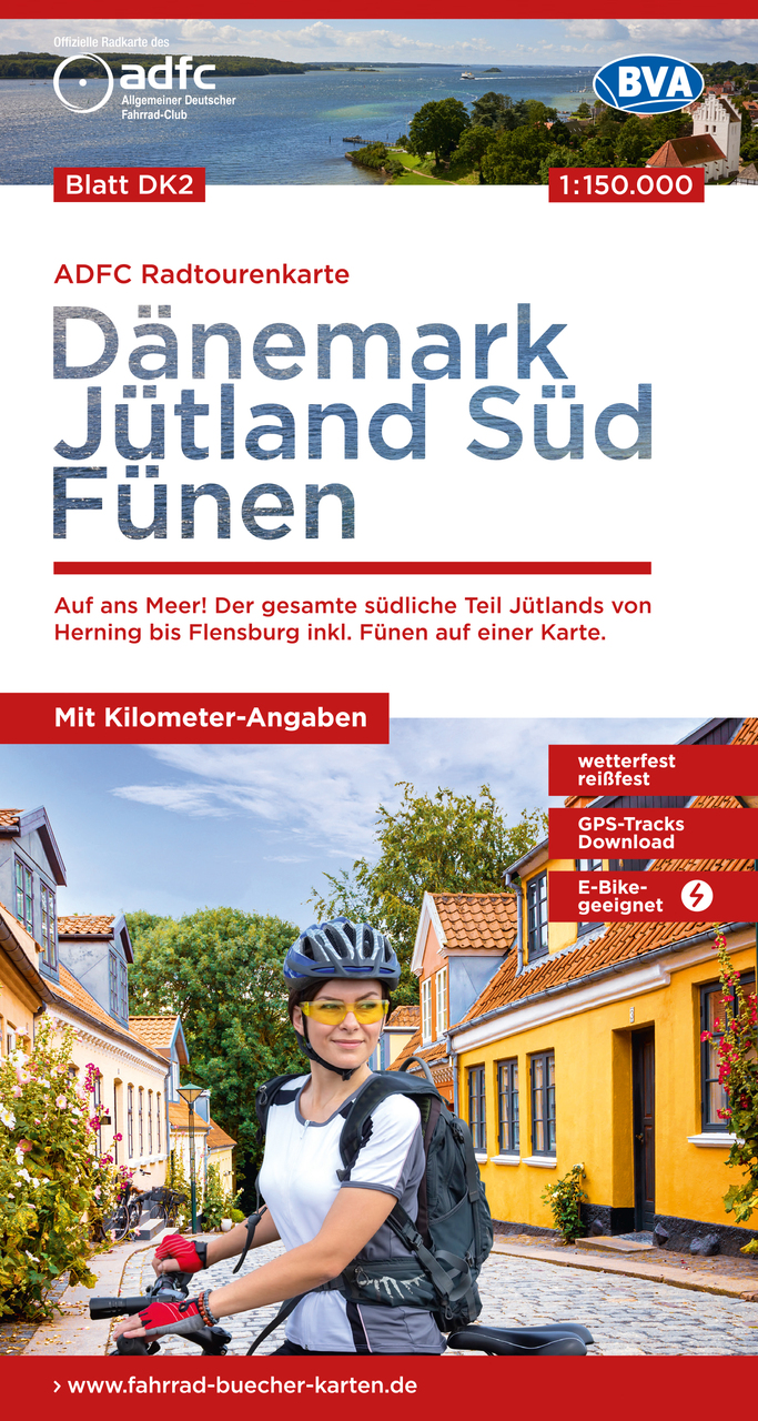 Online bestellen: Fietskaart DK2 ADFC Radtourenkarte Dänemark Zuid - Jutland - Denemarken | BVA BikeMedia