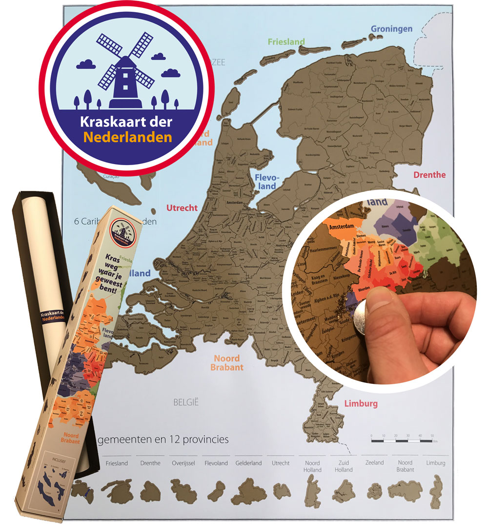 Scratch Map Nederland kraskaart der Nederlanden 56 x 44 cm Bubble