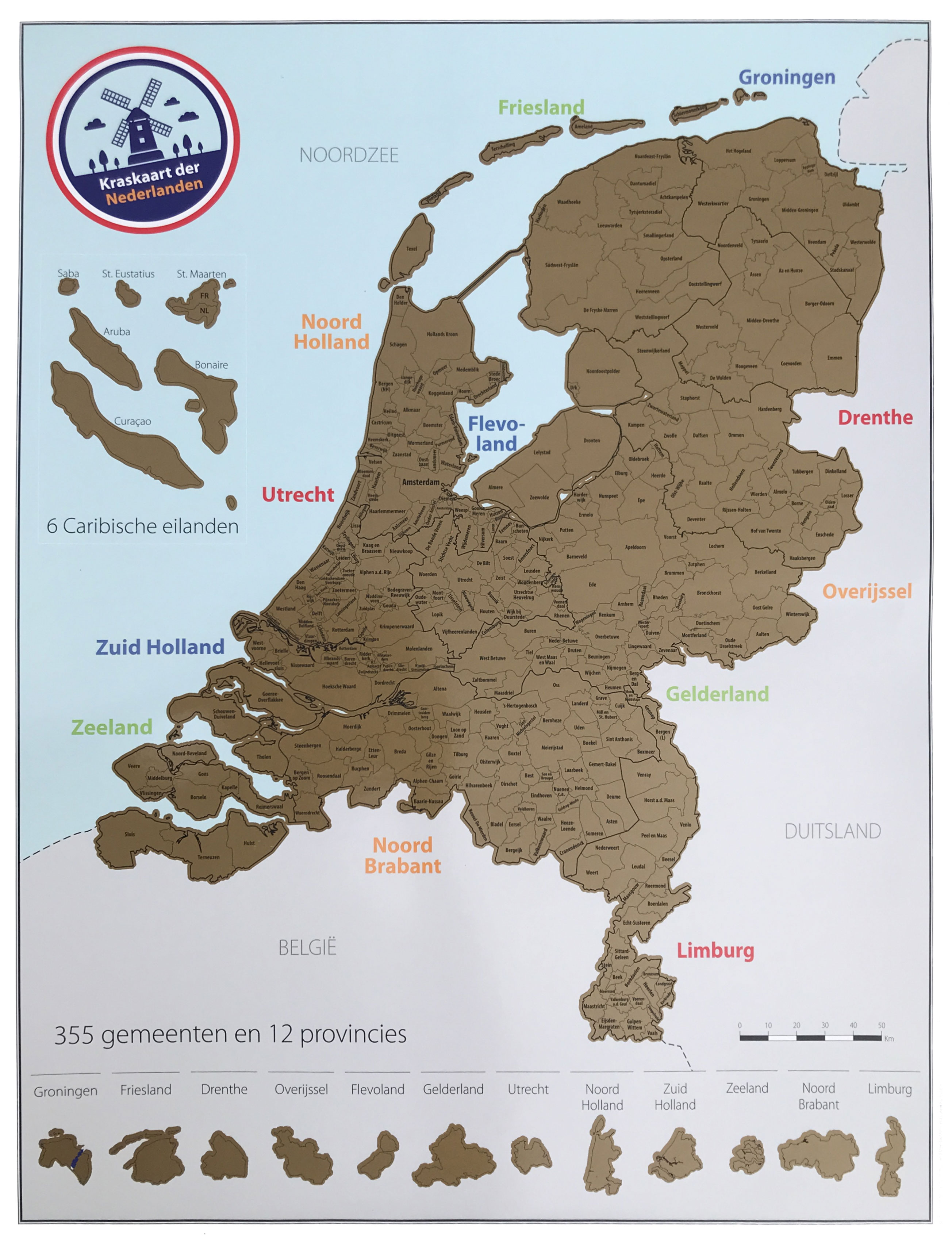 Scratch Map Nederland kraskaart der Nederlanden 56 x 44 cm Bubble