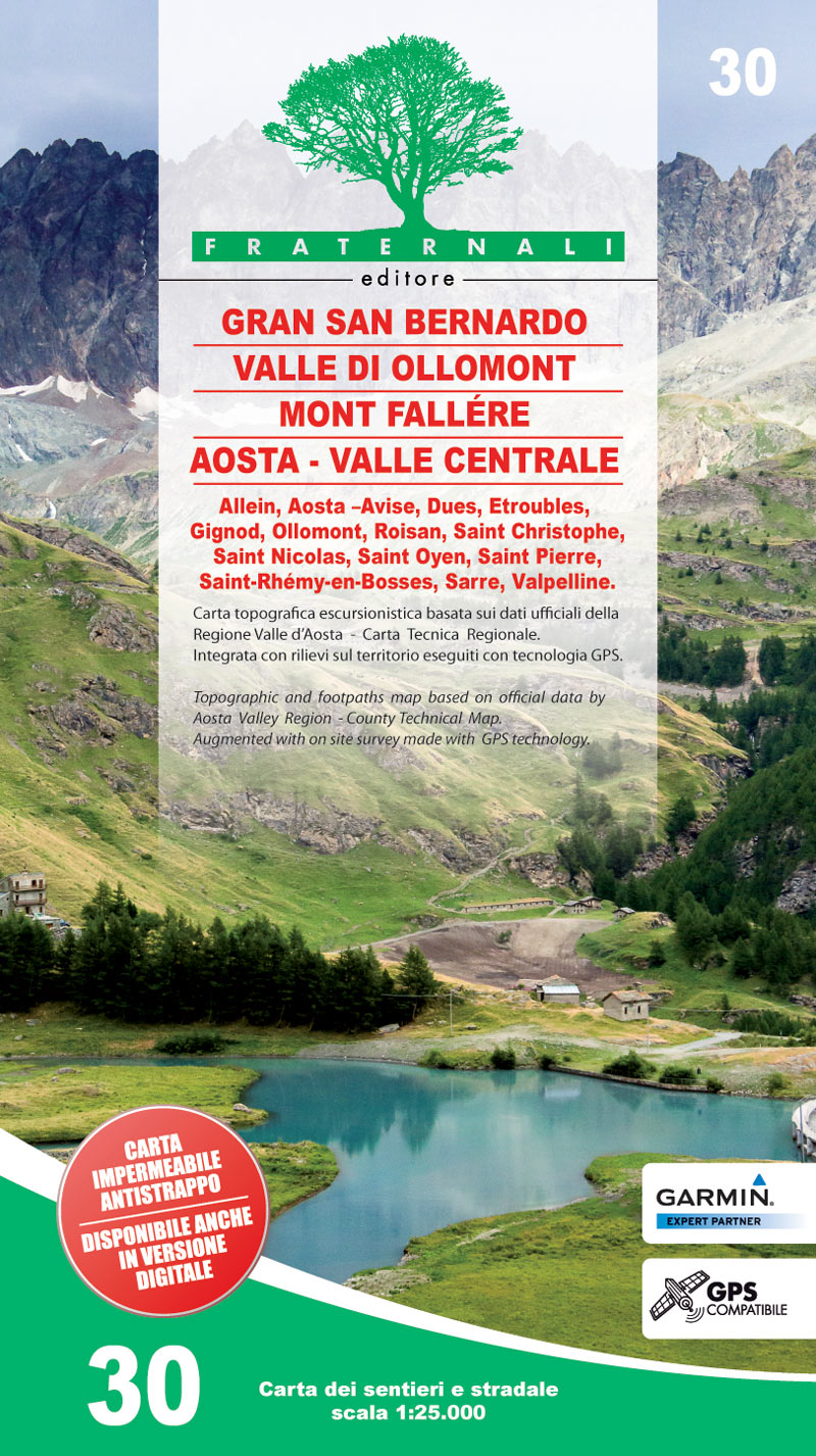 Online bestellen: Wandelkaart 30 Gran San Bernardo, Valle di Ollomont, Mont Fallére, Aosta - Valle Centrale | Fraternali Editore