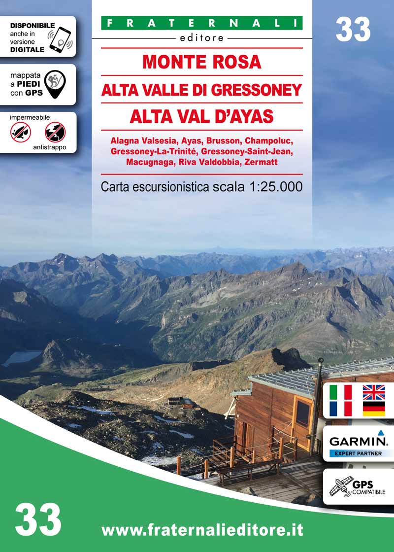 Online bestellen: Wandelkaart 33 Monte Rosa, Alta Valle di Gressoney, Alta Val d'Ayas | Fraternali Editore