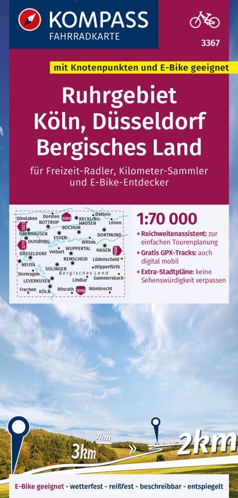 Online bestellen: Fietskaart 3367 Ruhrgebiet - Köln - Düsseldorf - Bergisches Land | Kompass
