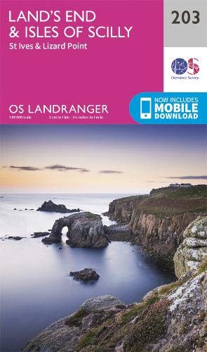 Online bestellen: Wandelkaart - Topografische kaart 203 Landranger Land's End & Isles of Scilly, St Ives & Lizard Point | Ordnance Survey