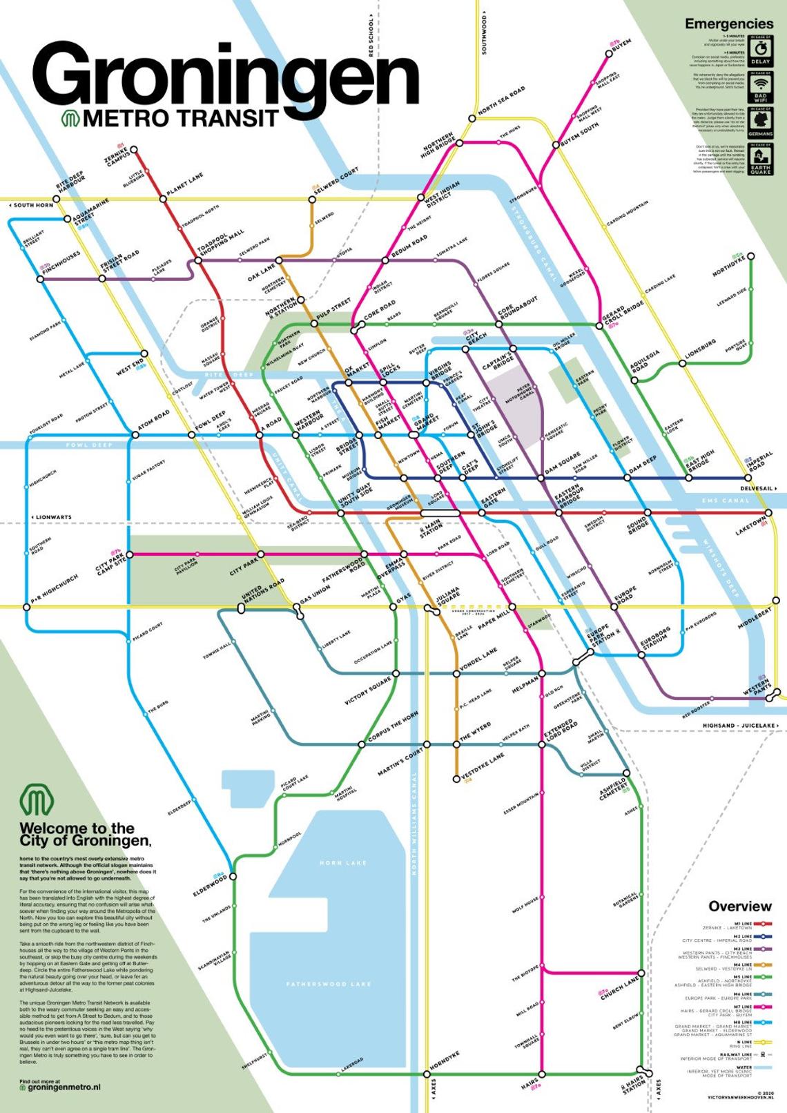 Online bestellen: Wandkaart - Stadsplattegrond Groningen Metro Transit Map - Metrokaart | Victor van Werkhoven