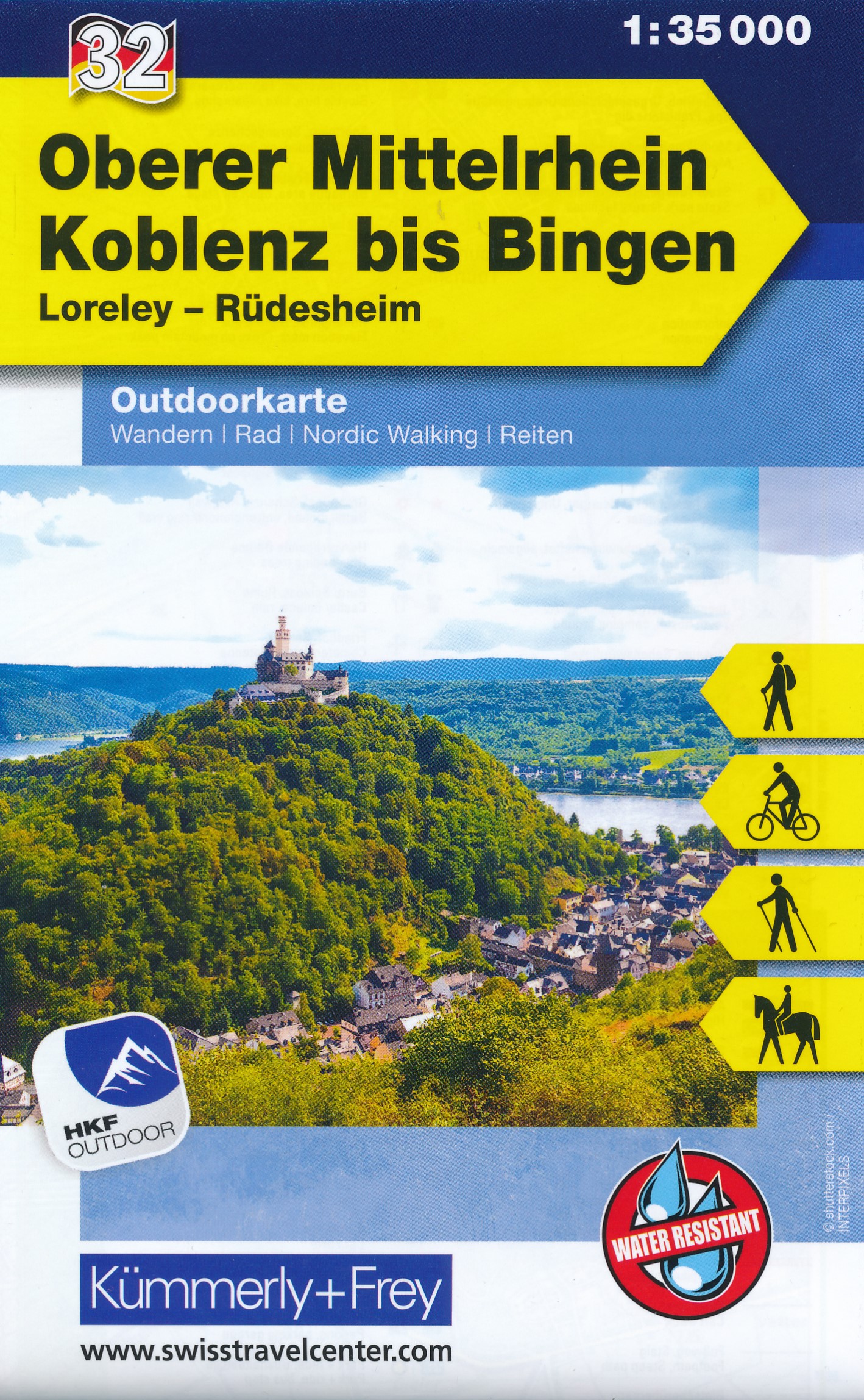 Online bestellen: Wandelkaart 32 Outdoorkarte Oberer Mittelrhein Koblenz to Bingen | Kümmerly & Frey