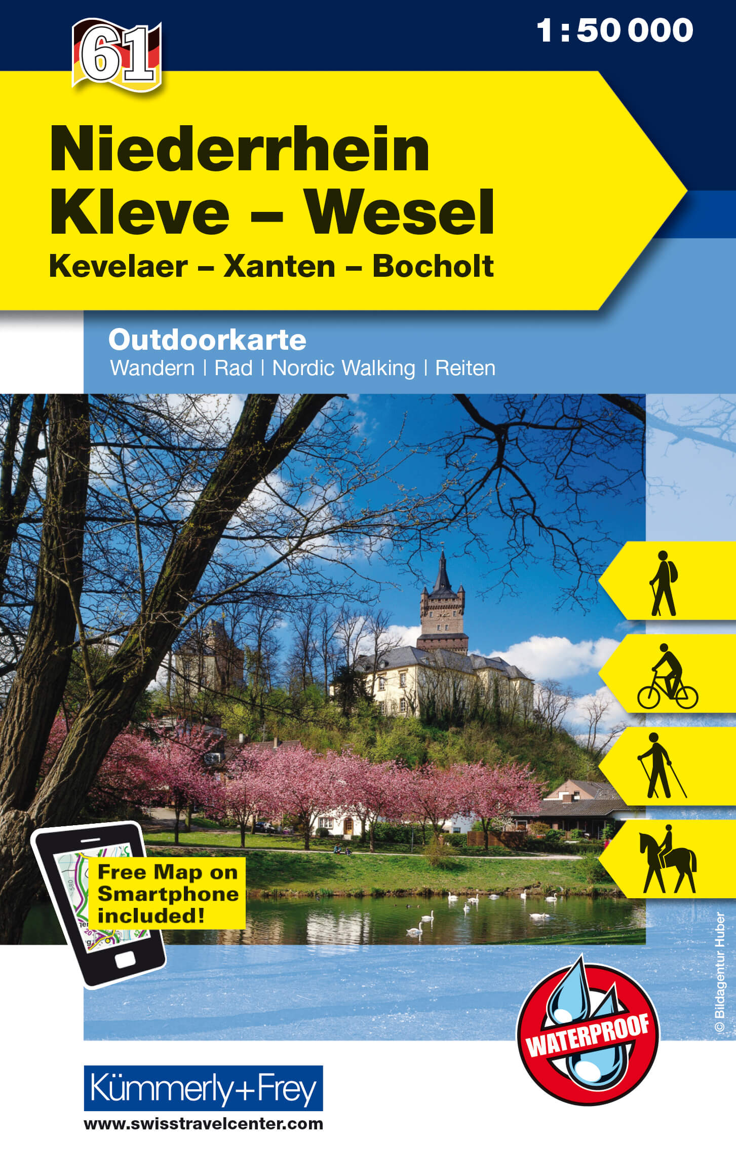 Online bestellen: Wandelkaart 61 Outdoorkarte Niederrhein, Kleve - Wesel | Kümmerly & Frey