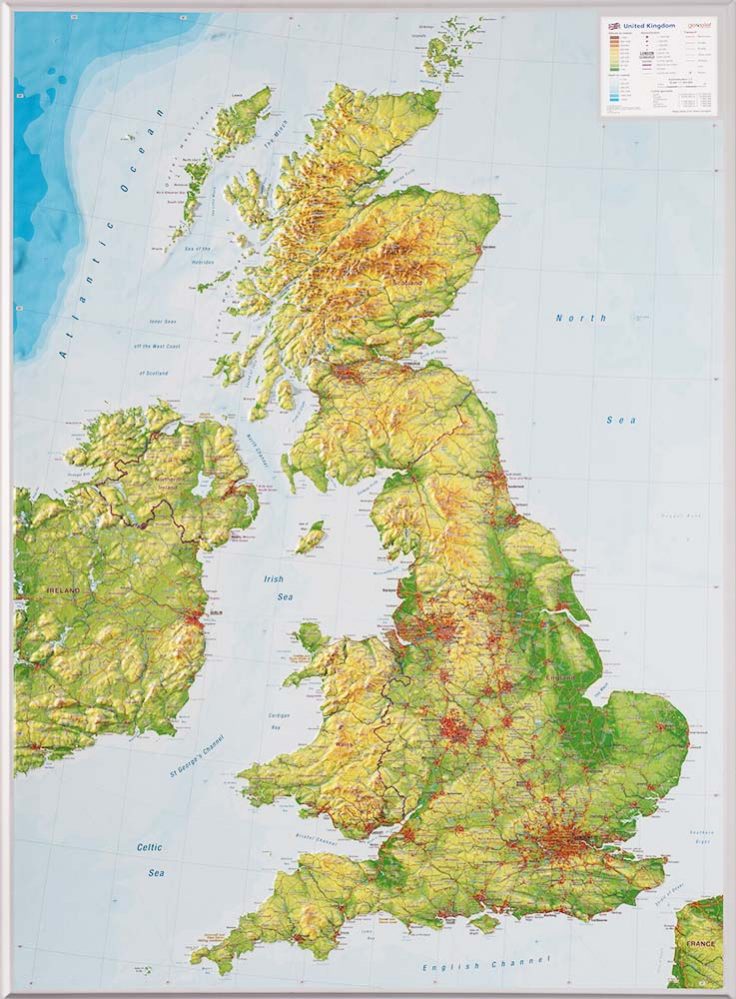 Reliëfkaart Great Britain & Ireland - Groot Brittannië & Ierland | GeoRelief de zwerver