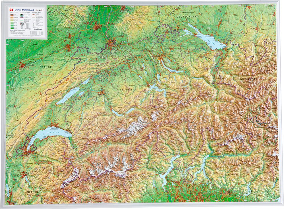 Online bestellen: Reliëfkaart Zwitserland 77 x 55 cm | GeoRelief