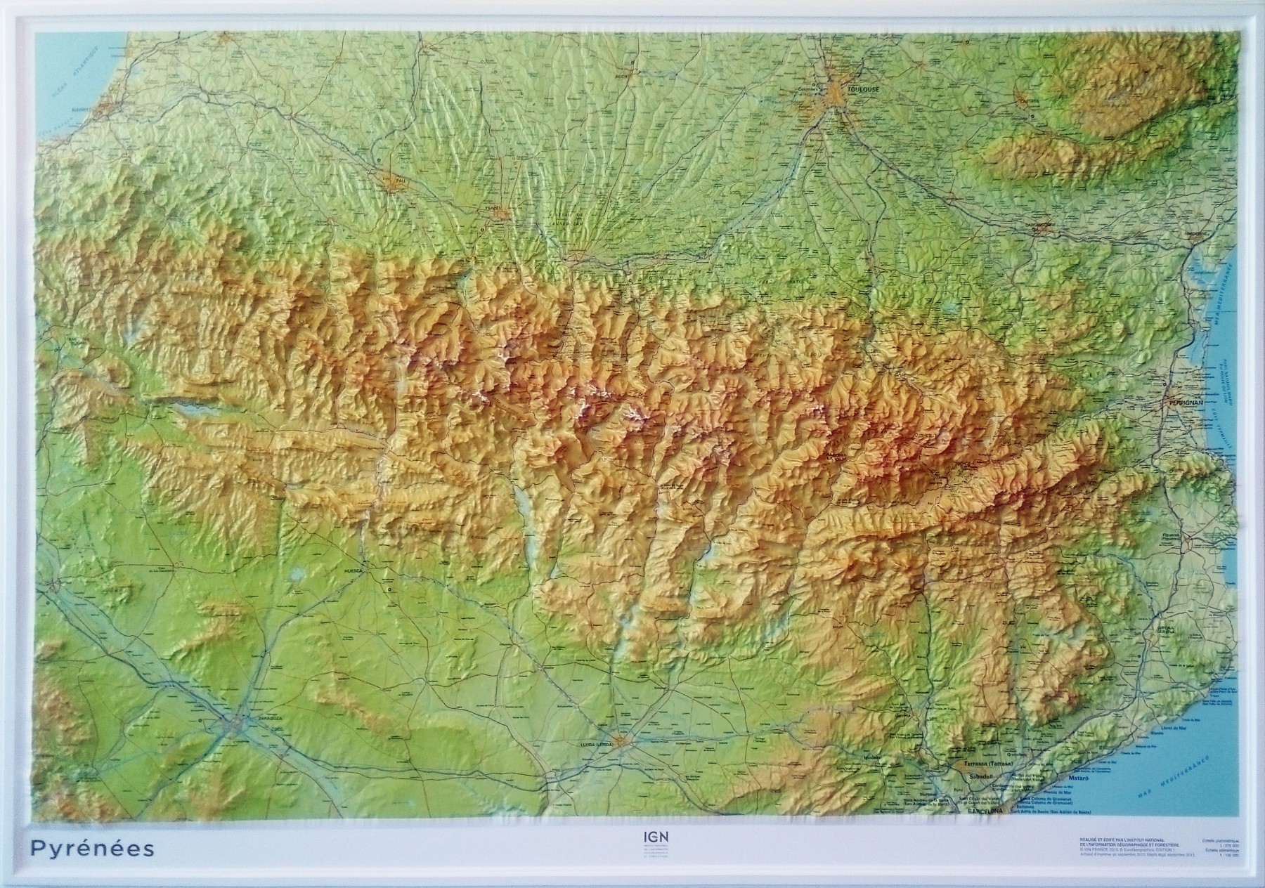 Reli fkaart Pyrenee n Met Voelbaar 3D Reli f 113 X 80 Cm Reli fkaart Pyrenee n Met Voelbaar 3D Reli f 113 X 80 Cm