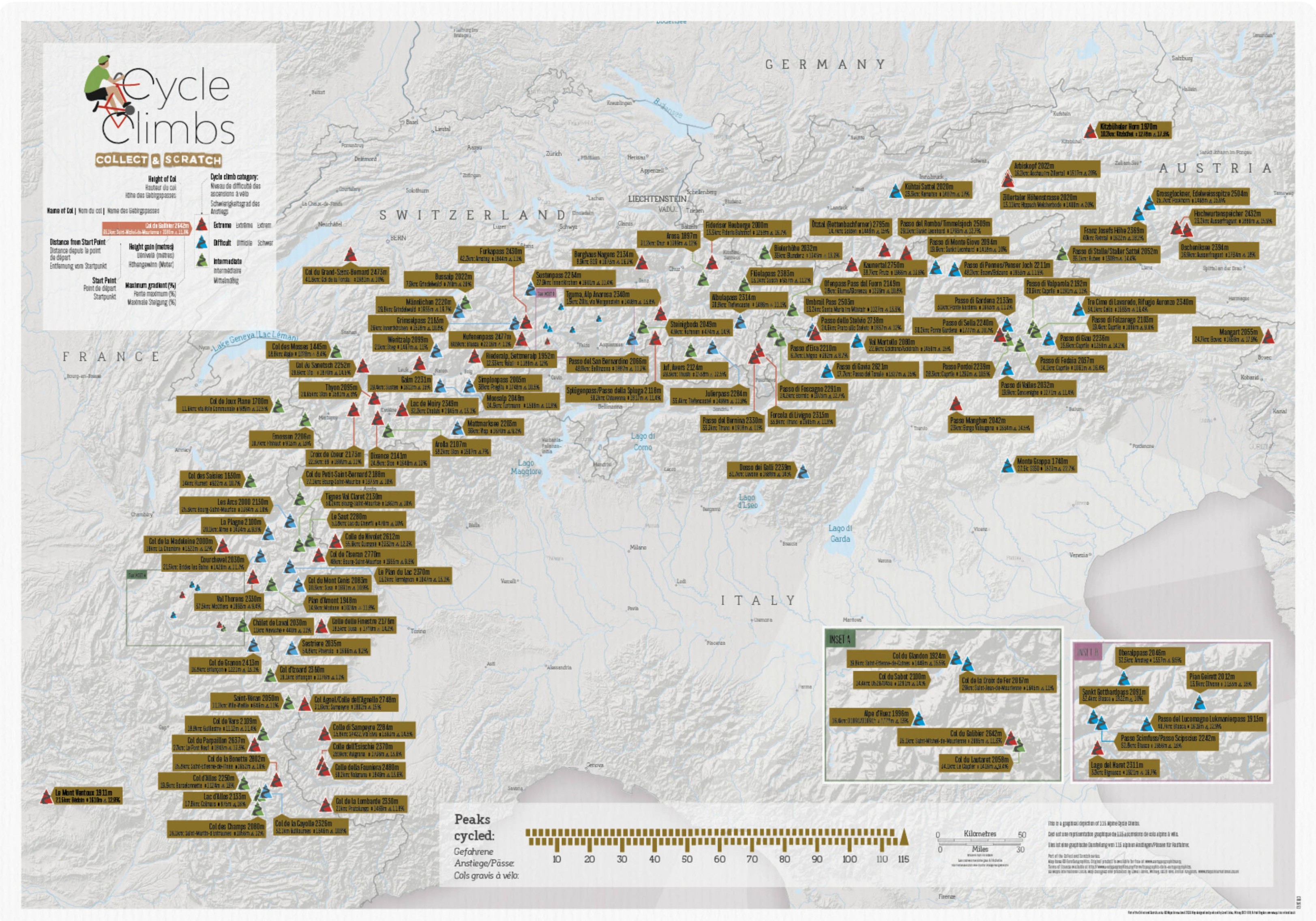 Online bestellen: Scratch Map Alpine Cycle Climbs | Maps International