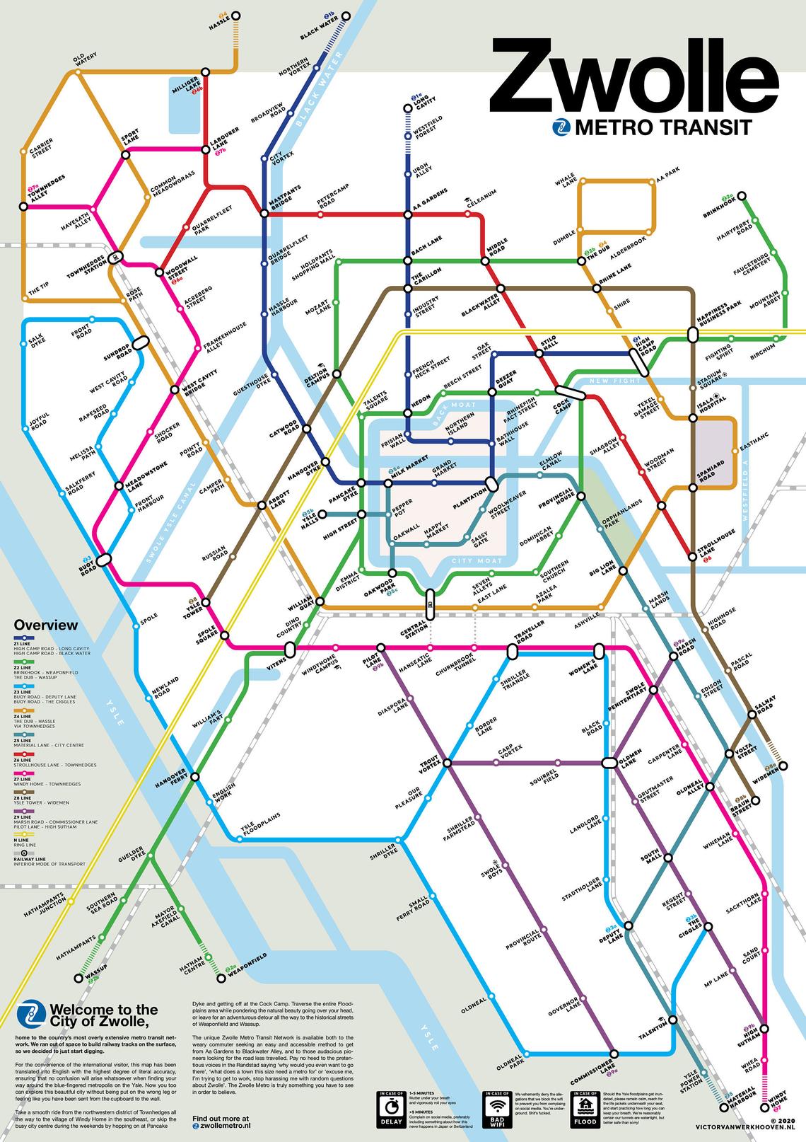 Online bestellen: Wandkaart - Stadsplattegrond Zwolle Metro Transit Map - Metrokaart | Victor van Werkhoven