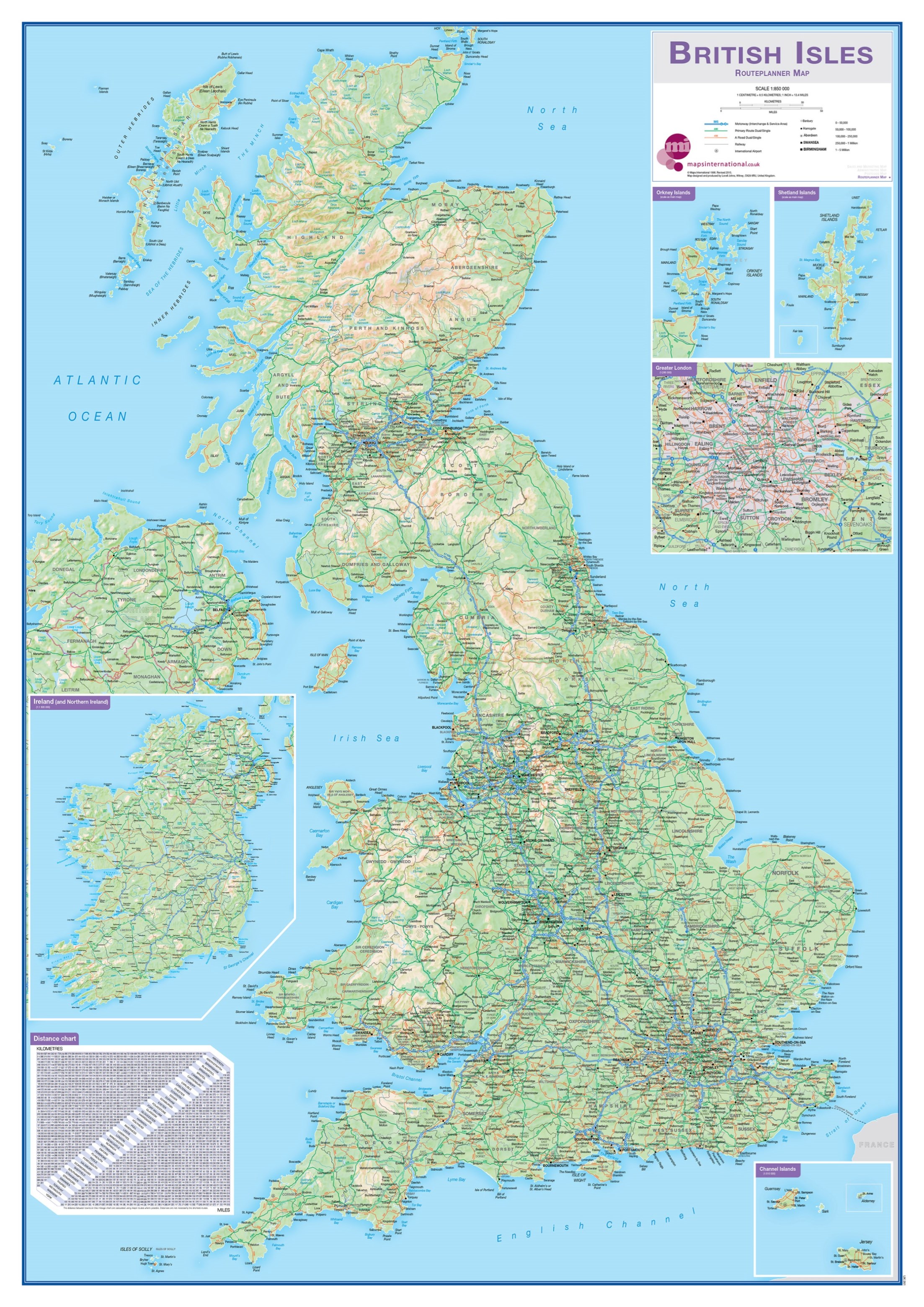 Online bestellen: Wandkaart Engeland - British Isles roadplanning wall map, 84 X 119 cm | Maps International