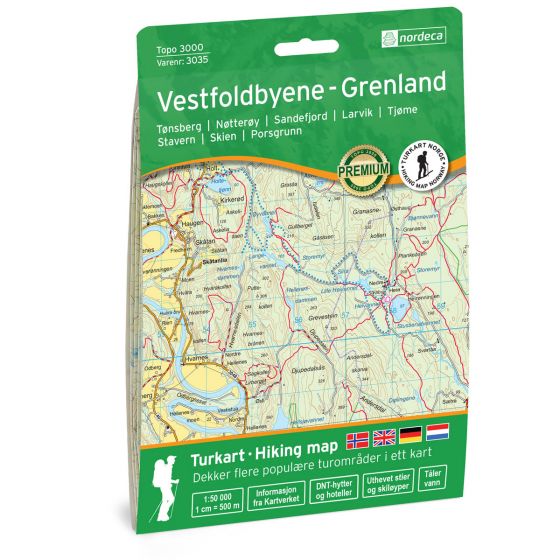 Online bestellen: Wandelkaart 3035 Topo 3000 Vestfoldbyene - Grenland | Nordeca