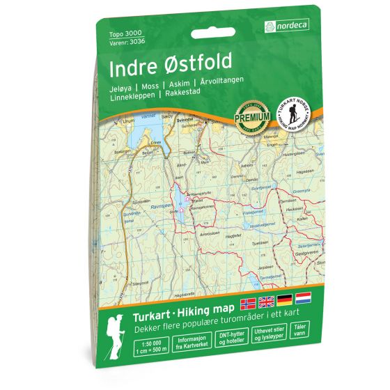 Online bestellen: Wandelkaart 3036 Topo 3000 Indre Østfold - Ostfold | Nordeca