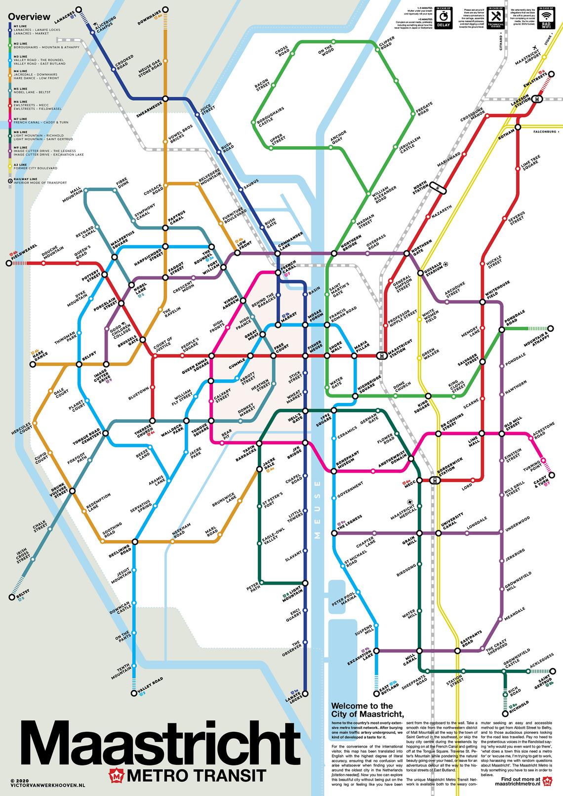 Online bestellen: Stadsplattegrond - Wandkaart Maastricht Metro Transit Map - Metrokaart | Victor van Werkhoven