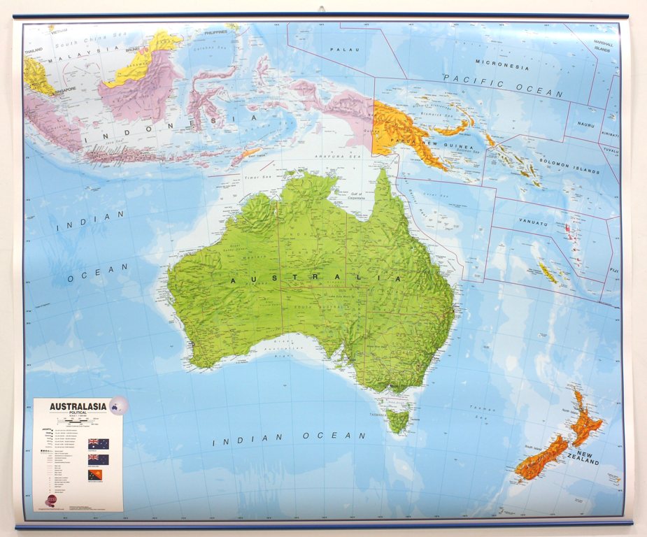 Online bestellen: Wandkaart Australasia, Australië, Nieuw Zeeland en deel Oceanië, 120 x 100 cm | Maps International