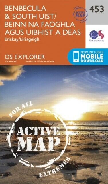 Online bestellen: Wandelkaart - Topografische kaart 453 OS Explorer Map | Active Benbecula, South Uist | Ordnance Survey
