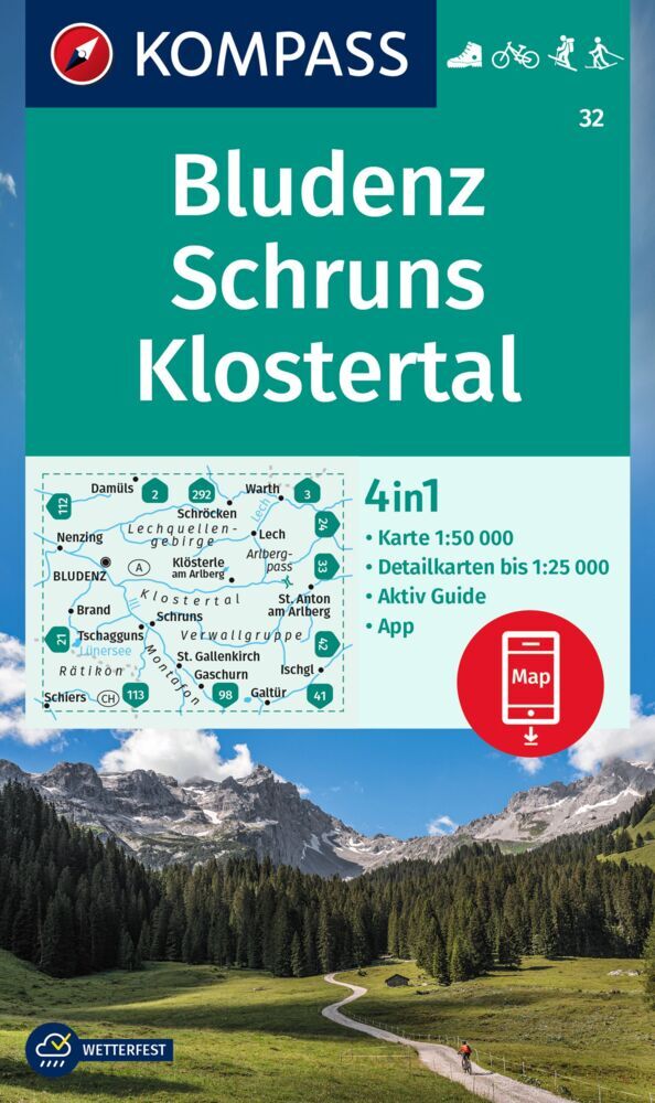 Online bestellen: Wandelkaart 32 Bludenz - Schruns - Klostertal | Kompass