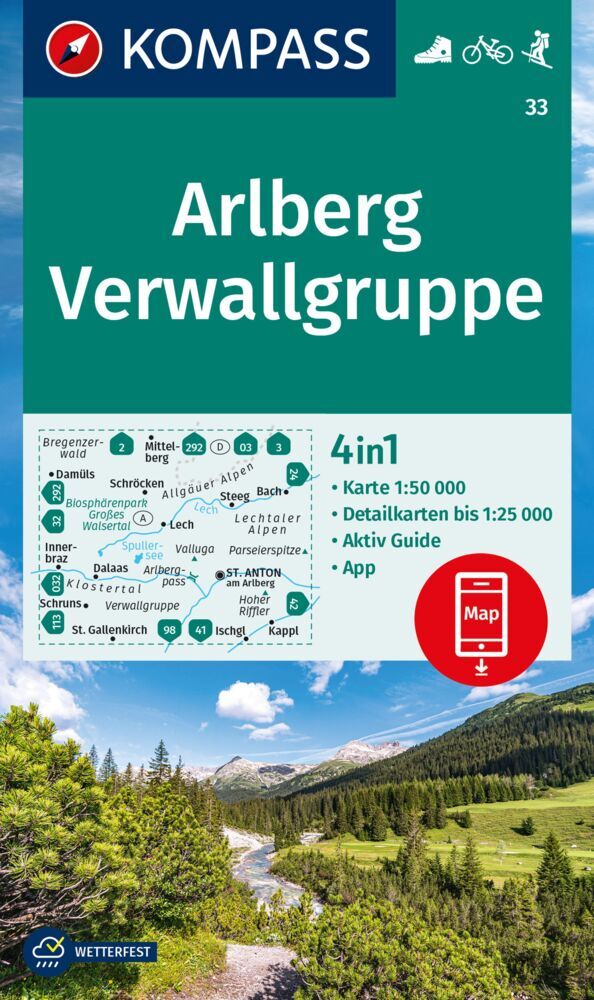 Online bestellen: Wandelkaart 33 Arlberg - Verwallgruppe | Kompass
