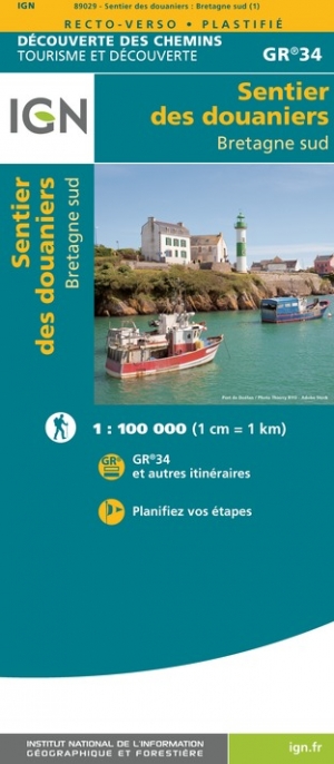 Online bestellen: Wandelkaart - Wegenkaart - landkaart Sentier des Douaniers - Bretagne sud GR34 | IGN - Institut Géographique National