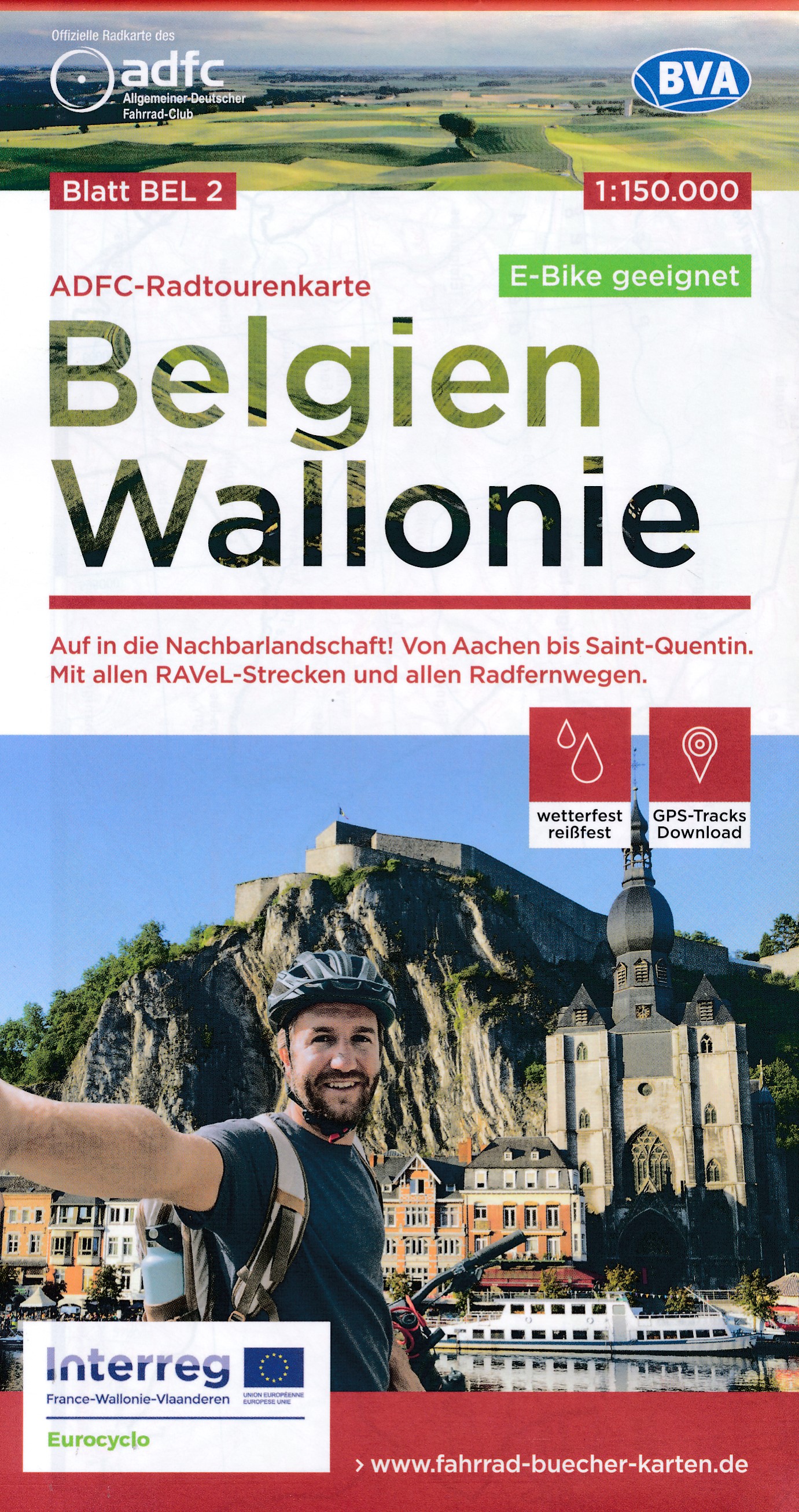 Online bestellen: Fietskaart BEL2 ADFC Radtourenkarte Wallonië - Ardennen - België | BVA BikeMedia