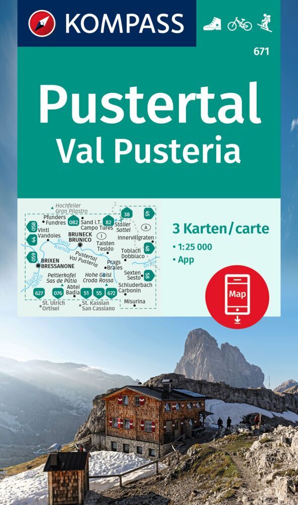 Online bestellen: Wandelkaart 671 Pustertal, Val Pusteria (3 Karten) | Kompass