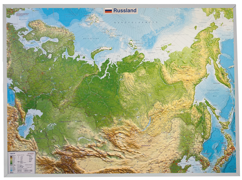 Online bestellen: Reliëfkaart Rusland met voelbaar 3D reliëf 77 x 57 cm | GeoRelief